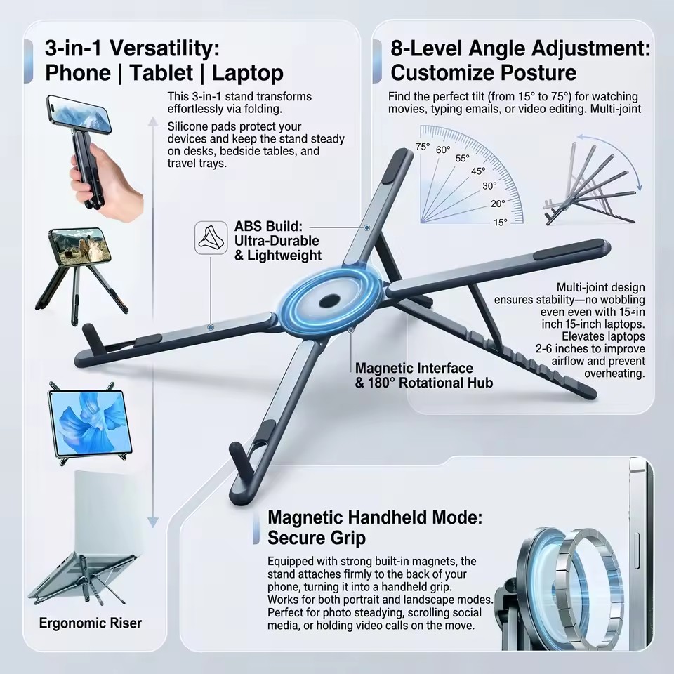 Laptop Accessories Holder - Portable Magnetic Phone Holder & Selfie