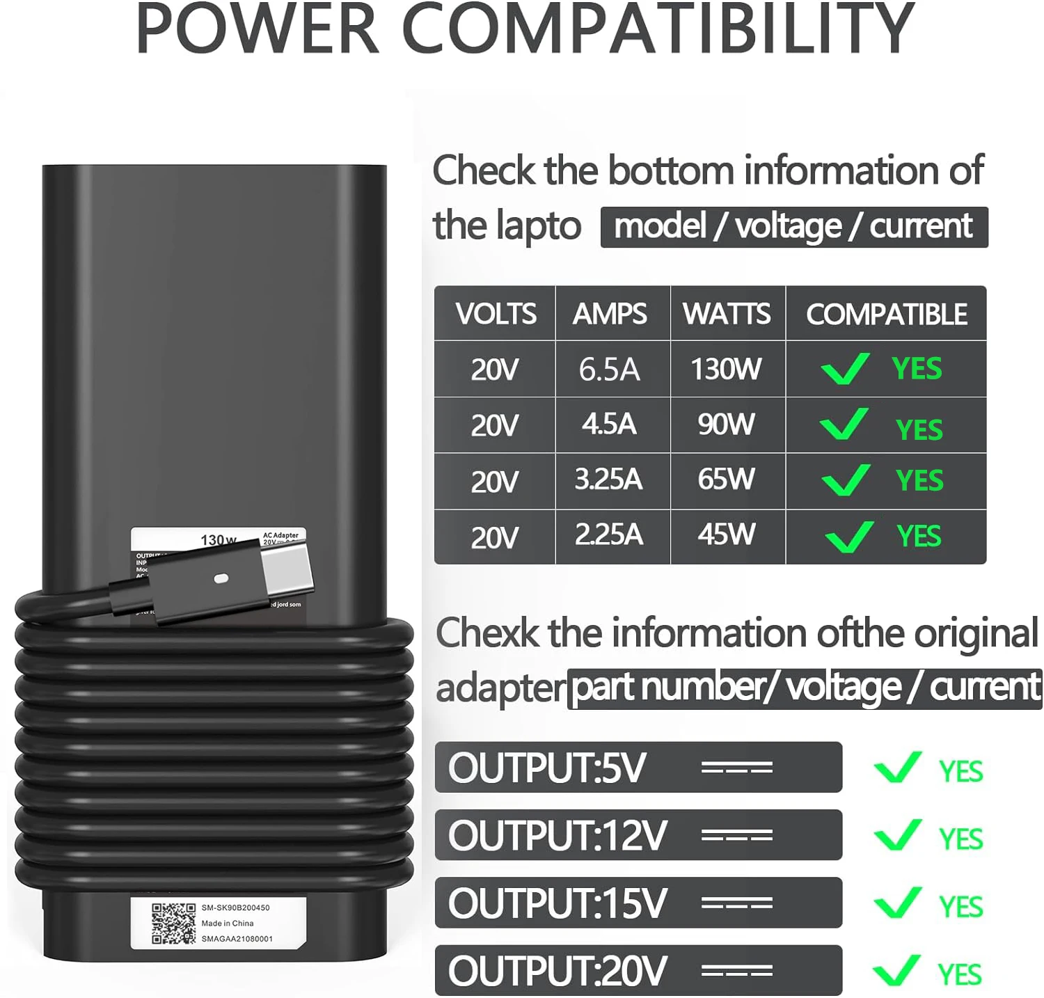 20V 6.5A 130W Laptop Ac Adapte - Laptop Accessories Shop recension och pris